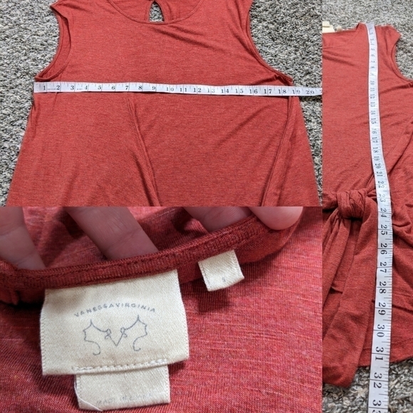 ✨3/$15 Anthro Vanessa Virginia burnt red/orange drop tie sleeveless tank S - Picture 8 of 8
